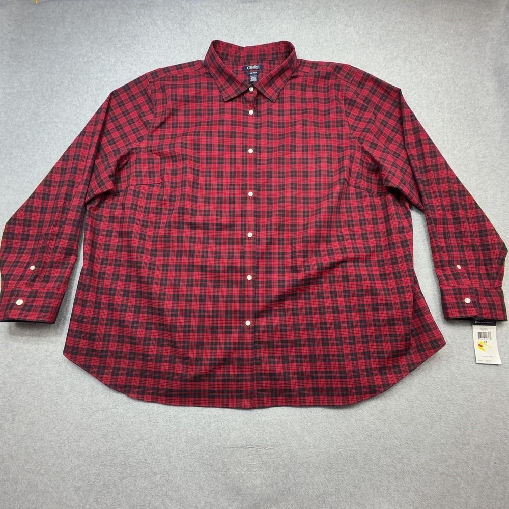 Chaps Shirt Womens 3X Plus Red Plaid Long Sleeve No Iron Button Front Top